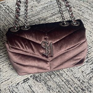 Steve Madden Quilted Velvet Shoulder Bag in Chocolate Brown
